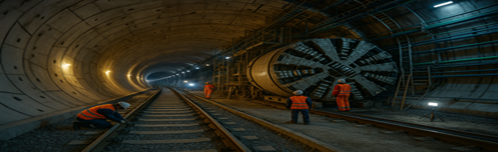 Obras de túnel urbano con pozo de ataque y anillos de dovelas en Hamburgo