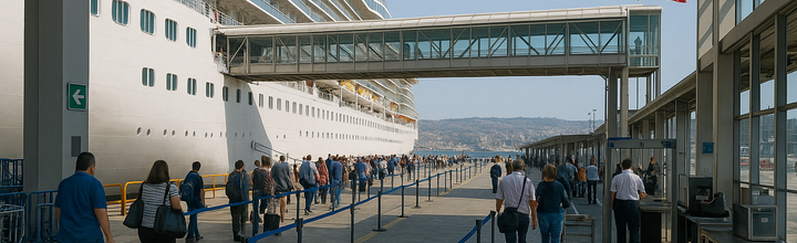 Terminal de pasajeros y operación de embarque en puerto base de cruceros