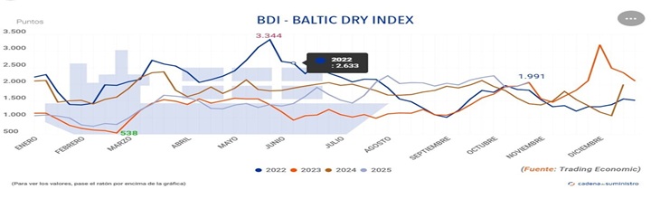 Bulk carrier y grúas de muelle al atardecer en un terminal de graneles